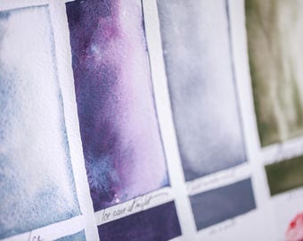 Handmade watercolor SOME MORE WINTER granulating frosty grey, purple, artisan quality premium pigment sketching, illustration, art, painting