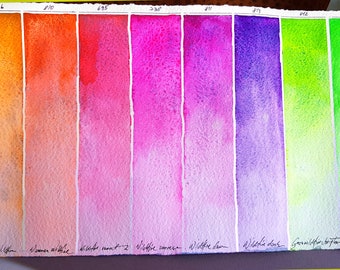 Handmade watercolor WILDFIRE GRANULATING neon series pink orange green, violet artisan quality pigment, art, sketching, painting, craft,