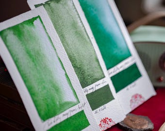 Handmade watercolors THREE slightly messy GREENS - Artisan quality premium pigment sketching, illustration, painting, green, leaf, grass