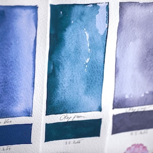 手作り水彩画 OKAY BLUE、GREEN & Gray - 職人品質の顔料、スケッチ、絵画、自然、ペイント、イラスト、水彩画、アート