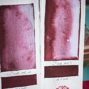 Handmade watercolor TWO DARK REDS messy sediment artisan quality pigment, sketching, painting, natural, illustration, rough, watercolours