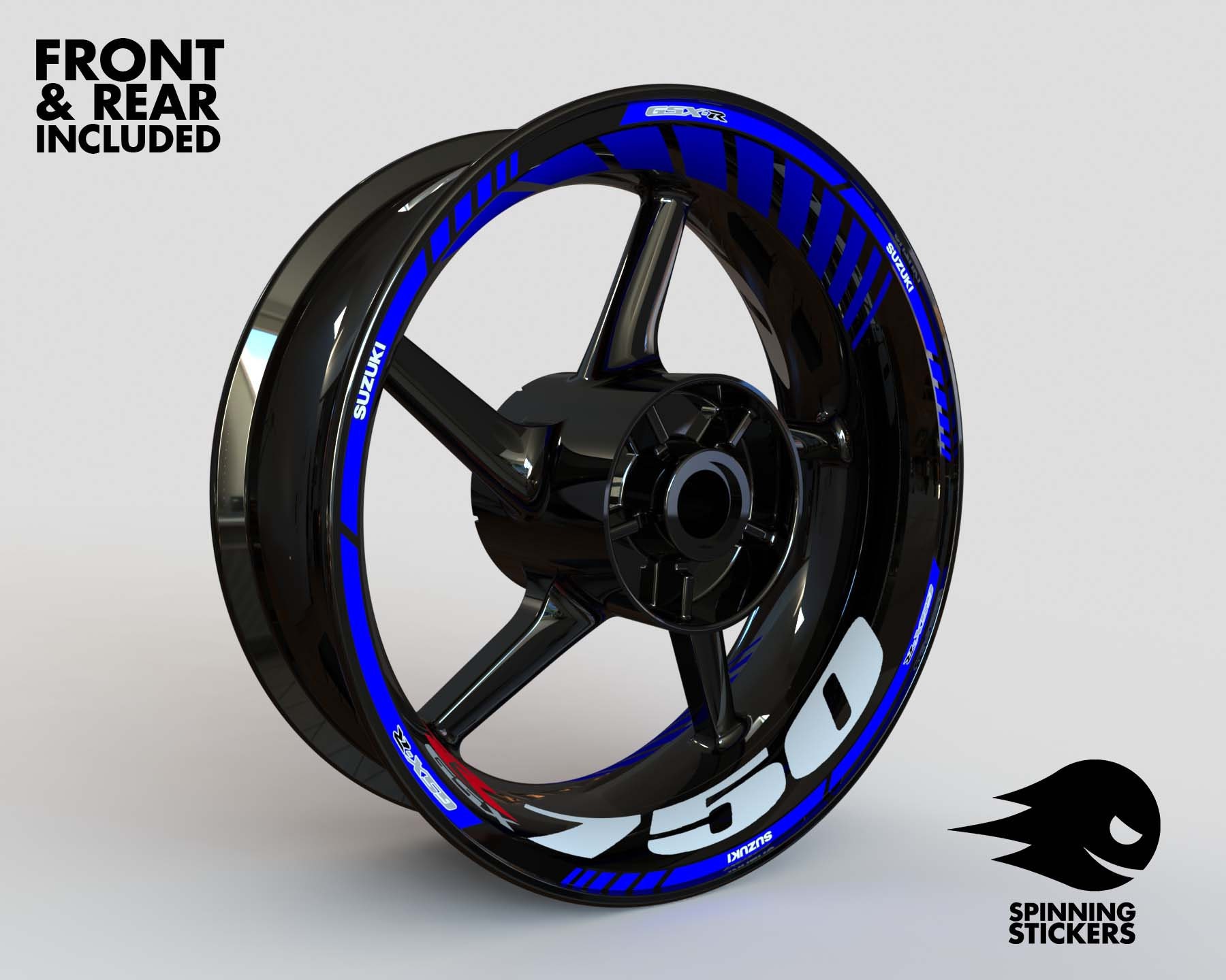 Yellow GP Style Rim Stripes For Suzuki GSXR 750 – Custom Wheel Decals, Black Background, CGD Graphics