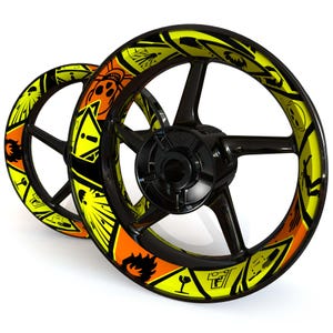 Wheel Stickers &quot;Warnings&quot; Rim Stickers Decals Tape Stripes Graphics liserets Felgenaufkleber Autocollants de jante velg stickers