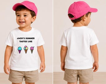 Sommer-Shirt mit individuellem Namen | Personalisiertes Eiscreme-T-Shirt für Kleinkinder | Süßes Sommer-T-Shirt für Kinder | Geburtstagsgeschenk für Kinder