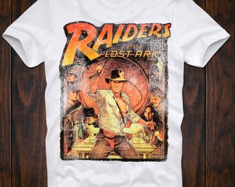 Raiders Of The Lost Ark Poster Men/'s T Shirt White Yellow Red