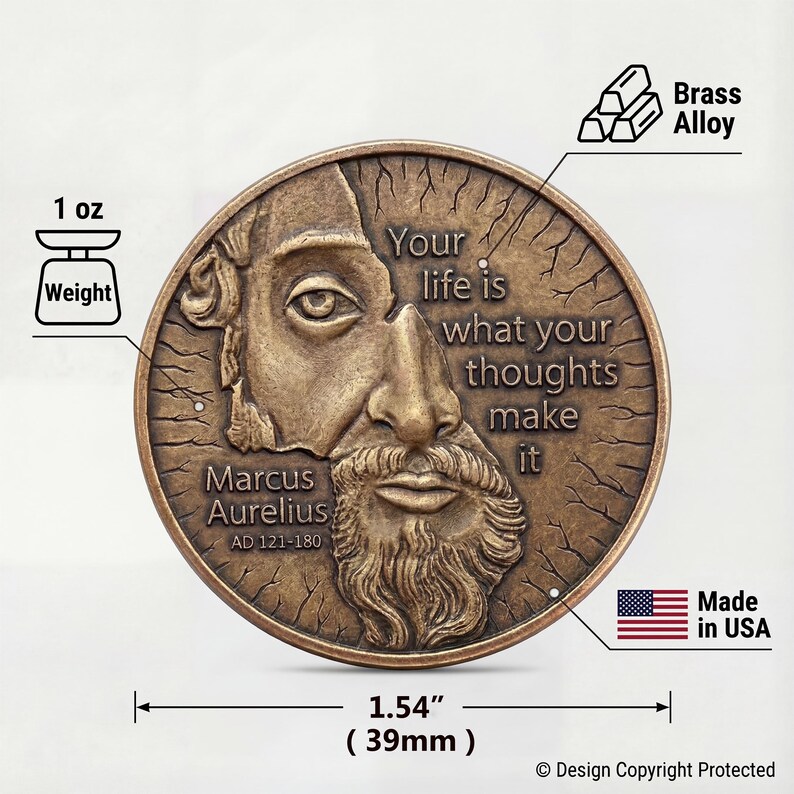 Marcus Aurelius Medallion by EDC Reminder Coins | Daily stoic philosophy - your life depends upon the quality of your thoughts image 4