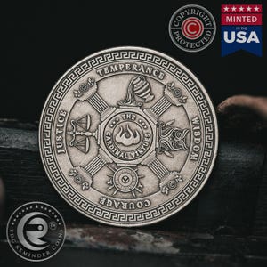 Stoic Virtues Coin| Stoicism | Stoic Philosophy | Dailystoic | Stoicmindset | Stoic Store | Marcus Aurelius | Seneca | Stoic Quotes