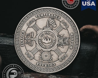 Stoic Virtues Coin| Stoicism | Stoic Philosophy | Dailystoic | Stoicmindset | Stoic Store | Marcus Aurelius | Seneca | Stoic Quotes