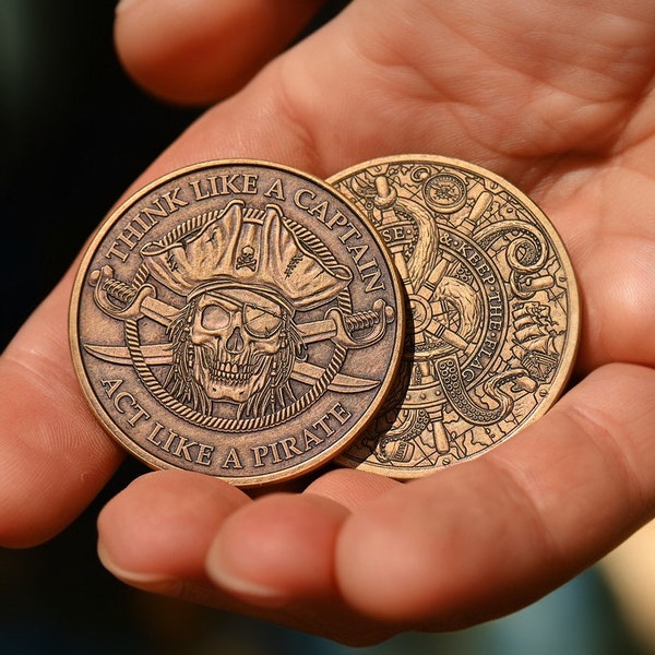 Pirate Coin | EDC Reminder Coins | Skull Octopus Souvenir Challenge Coin Medallion | Sea Pirate Flag Ship Treasure Map | EDC Pirate Token