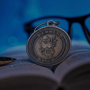 Stoic Virtues Keychain Antique Bronze, Wisdom Courage Justice Key Tag, Philosophy Gift image 9