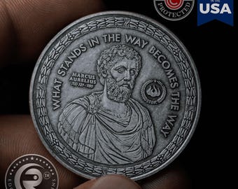 Stoic Reminder Coin: Marcus Aurelius Quote - Antique Silver Brass