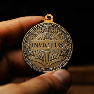 Invictus Key Tag: Latin Quote Medallion, Encouragement Gift, Motivational Coin