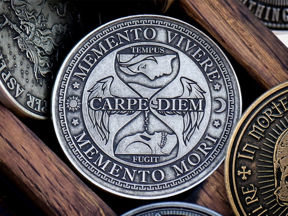 Carpe Diem Memento Mori Coin  Latin Daily Stoic Reminder Gift