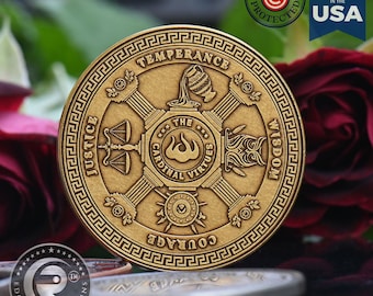 Stoic Virtues Coin| Stoicism | Philosophy | Stoic Philosophy | Dailystoic | Stoicmindset | Wisdom | Marcus Aurelius | Seneca | Stoic Quotes