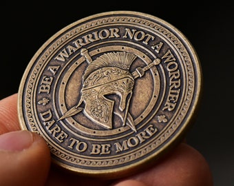 Warrior Mindset Coin | EDC Reminder Coin | Spartan Military Challenge Coin | Everyday Carry Motivation Quotes Medallion | Gift For Husband