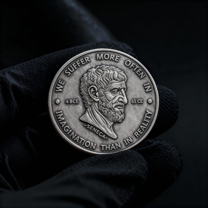 Seneca Coin | Stoicism | Stoic Philosophy | Daily Stoic Reminder | Stoic mindset | Stoic Store | Seneca | Stoic Quotes | Motivation Coin image 1