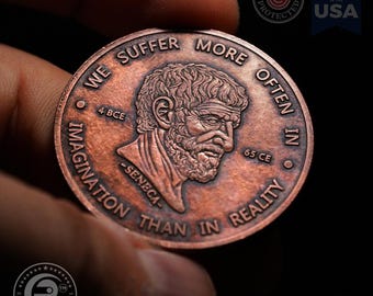 Seneca Coin | EDC Reminder Challenge  Copper Coin | Daily Stoic Inspirational Quote Stoic Medallion | Daily Stoic Token | Stoic Philosophy