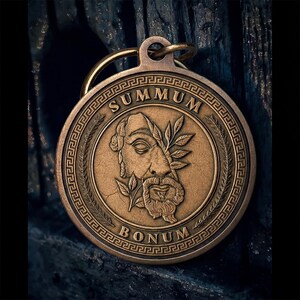 Stoic Virtues Keychain Antique Bronze, Wisdom Courage Justice Key Tag, Philosophy Gift image 2