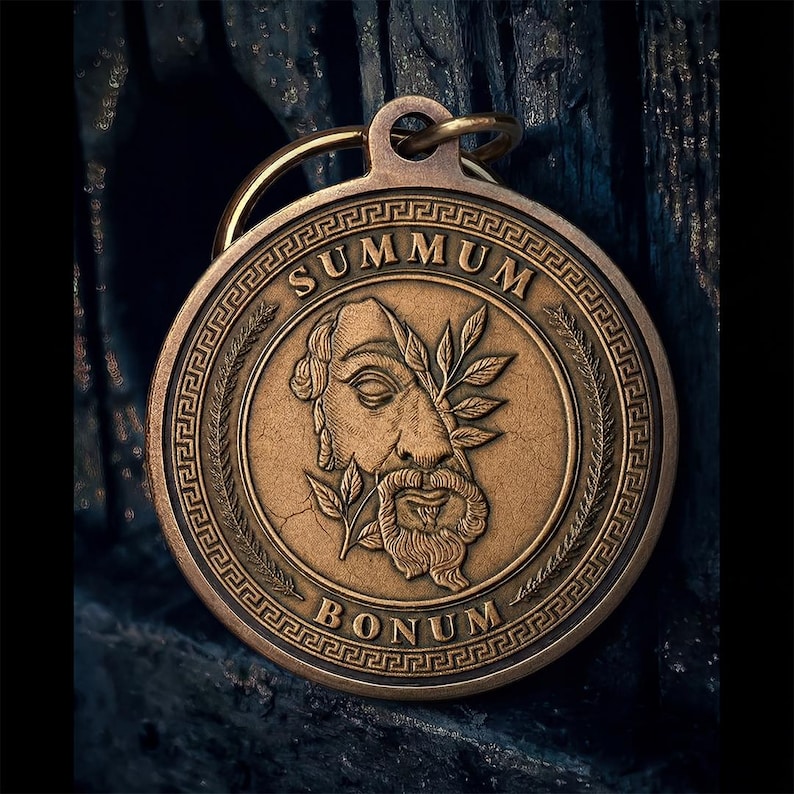 Stoic Virtues Keychain Antique Bronze, Wisdom Courage Justice Key Tag, Philosophy Gift image 2