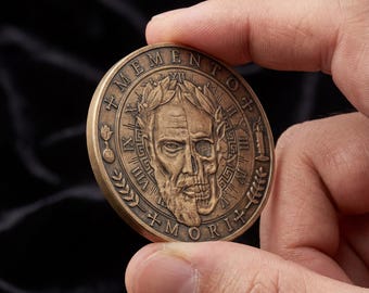 Rose Skull Memento Mori Stoic Challenge Coin -REMEMBER TO LIVE, LIFE IS PRECIOUS