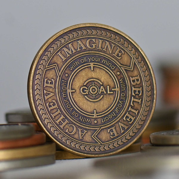 Goal Achiever Coin | EDC Reminder Coins | Everyday Carry Brass Challenge Coins | Goal Reminder Medallion | Daily Quote Coins | Goal Setting