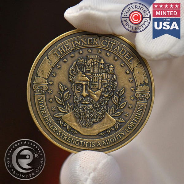 The Inner Citadel Coin | EDC Reminder Coins | Stoic Coin Mindset Medallion | Inner Fortress | Stoicism | Philosophy | Marcus Aurelius Coin