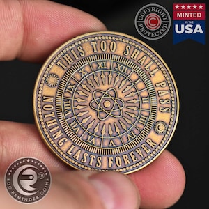 これも過ぎ去る | EDC コイン | チャレンジ コイン | EDC リマインダー コイン | 毎日持ち歩くコイン | クールな EDC コイン | コイン ポケット ギア | 心配コイン