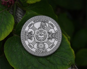 Stoic Virtues Coin| Stoicism | Stoic Philosophy | Dailystoic | Stoicmindset | Stoic Store | Marcus Aurelius | Seneca | Stoic Quotes