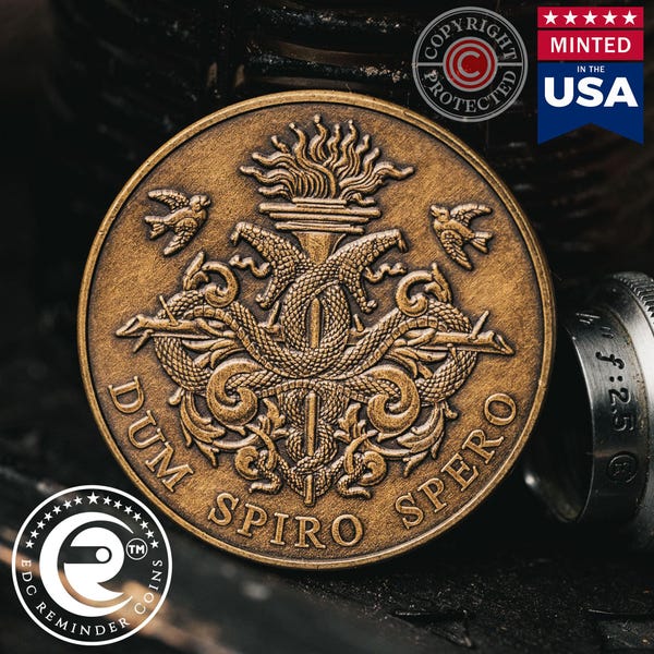Dum Spiro Spero Coin | EDC Reminder Coin | Everyday Carry Motivational Coin | Encouragement Gift | Positive Mindset Quote Coin