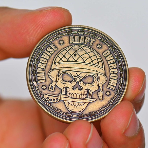 Improvise Adapt Overcome Coin | EDC Reminder Coins | Everyday Carry Brass Military Challenge Coins | U.S. Army Marine Corps Motto Medallion