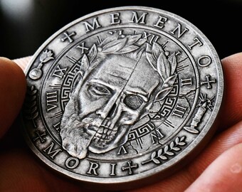 Memento Mori Coin | Everyday Carry Skull Medallion | EDC Reminder Coins | Stoic Wisdom  High Relief Hobo Coins | Stoicism Philosophy