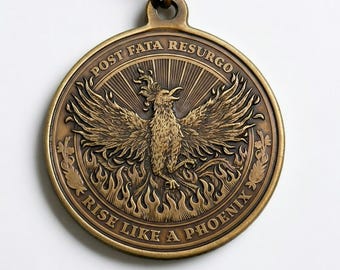 Phoenix Keychain Antique Bronze, Post Fata Resurgo Key Tag, Graduation Gift