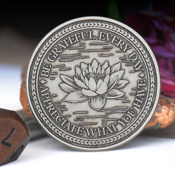 Gratitude Coin | EDC Reminder Coin Gift Best Friend | Grateful Motivation Quote | Everyday Carry Challenge Coin | Addiction Recovery Gift