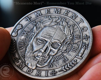 Memento Mori Coin | Everyday Carry Skull Medallion | EDC Reminder Coins | Stoic Wisdom  High Relief Hobo Coins | Stoicism Philosophy