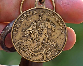 Per Aspera Ad Astra Keychain Antique Bronze, Stoic Star Key Tag, Horse Lover Gift