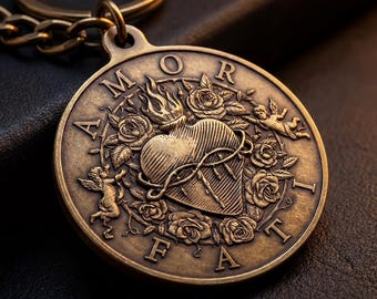 Amor Fati Keychain Antique Bronze, Stoic Love of Fate Key Tag, Philosophy Gift