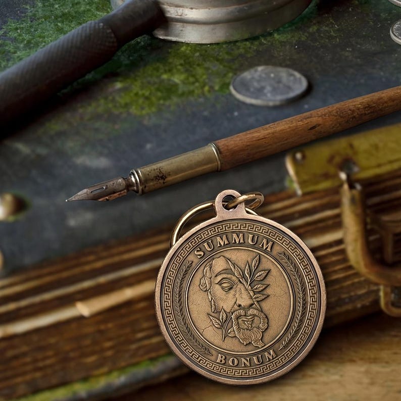 Stoic Virtues Keychain Antique Bronze, Wisdom Courage Justice Key Tag, Philosophy Gift image 7