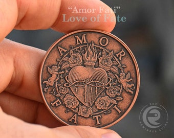 Amor Fati Coin | Stoicism | Love of Fate | Daily Stoic | Epictetus | Marcus Aurelius | Seneca | Stoic Quote | Perfect Gift | Challenge Coin