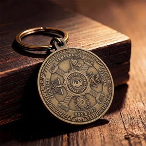 Stoic Virtues Keychain Antique Bronze, Wisdom Courage Justice Key Tag, Philosophy Gift image 3
