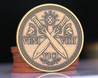 Veni Vidi Vici Coin | EDC Reminder Coins | Julius Cesar Quote Medallion | Army Motto Challenge Coin | Gift for Him Brother Father Friend