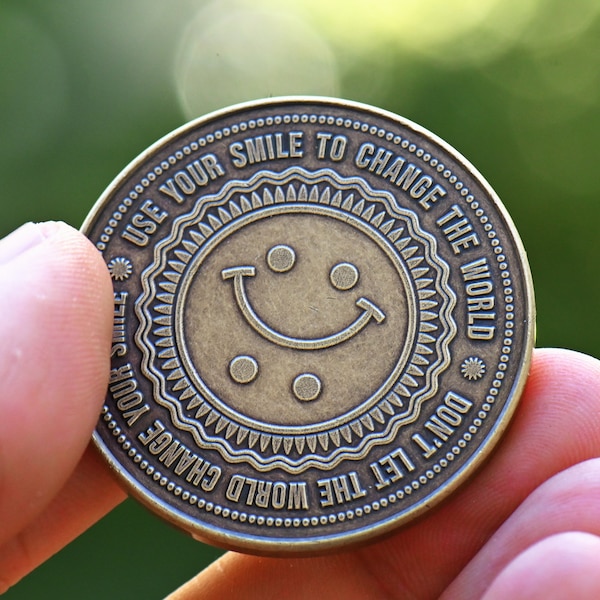 Smile Coin | EDC Coin | Happy Coin | Happiness | Daily Reminder | Challenge Coin | Everyday Carry Coin | Sun Coin | Original Gift | EDC