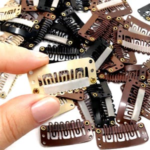 Pruikclips met volledige vetersluiting – grote metalen drukclips van 3,2 cm – ingenaaide toupetsluitingen – lijmloze pruik stevig vast – zwart of bruin