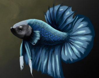 Betta PNG - Blue Halfmoon Betta Photorealism Art - DIGITAL DOWNLOAD - Gift for Friend - Aquarium Fish Lover