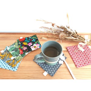 Handmade Cotton Coasters: Fabric Washable Geometric Floral mug Mats, cup mat