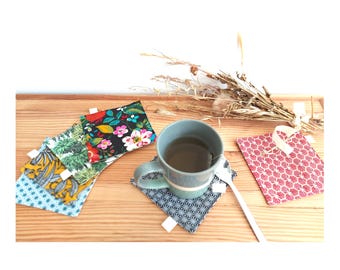 Handmade Cotton Coasters: Fabric Washable Geometric Floral mug Mats, cup mat