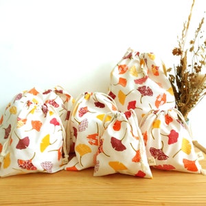 Sacs à cordon en coton, pochettes porte-bonheur en ginkgo, sac en ginkgo, emballage cadeau, sacs cadeaux en ginkgo, sacs de rangement, pochon de ginkgo, pochette en coton de ginkgo