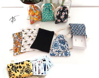 Small drawstring bags, Handmade jewelry bag, jewellery bag, playing card bag, gemstones bag, lavender bag, favor bags, dice bag cotton pouch