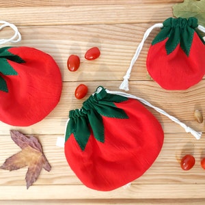 Tomato pouch, Cute cotton pouch, Vegetable pouch, Tomato bag, Cotton tomato pouch, Cotton fabric drawstring bag, Unique gift bag, cute bag image 3