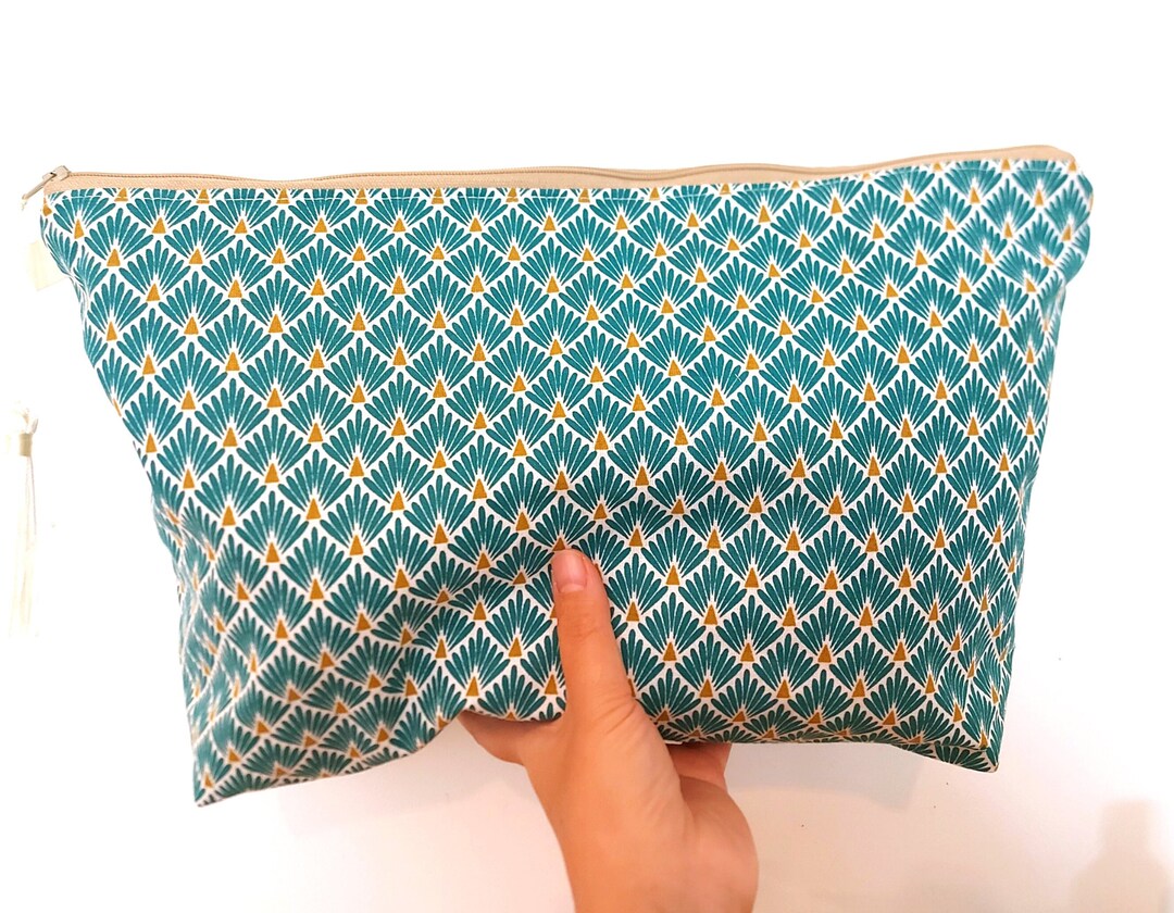 Extra Large Pouch, Cotton Pouch, XL Zip Pouch, Large Toiletry Bag, Modern Pouch, Big Cosmetic
