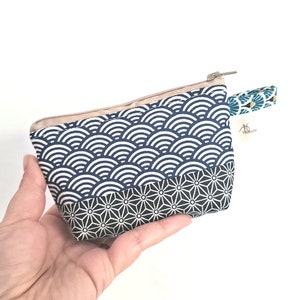 Wave coin purse, Japanese wave coin purse, Porte Monnaie, padded purse, small coin purse,Handmade Credit Card holder, Small cotton zip pouch